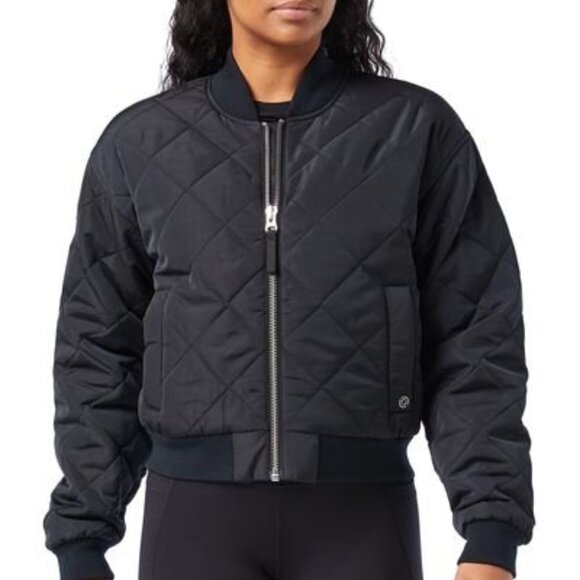Core 10 Women's Medium Black Quilted Bomber Cropped Jacket Insulated Puffer Coat - Picture 1 of 5